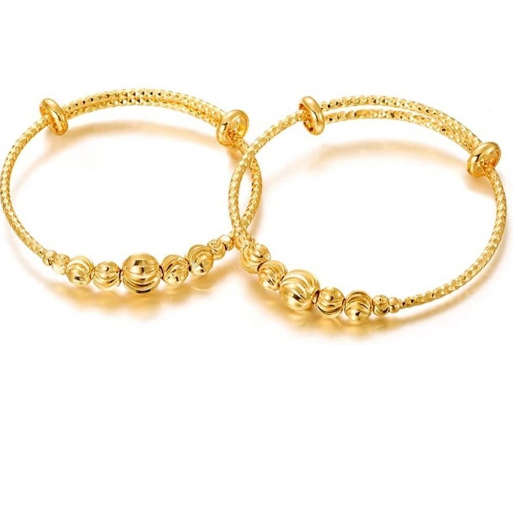 2Pcs Gifts Gold Plated Adjustable Beads Bangle Birthday Present for Kid Baby - Picture 5 of 5